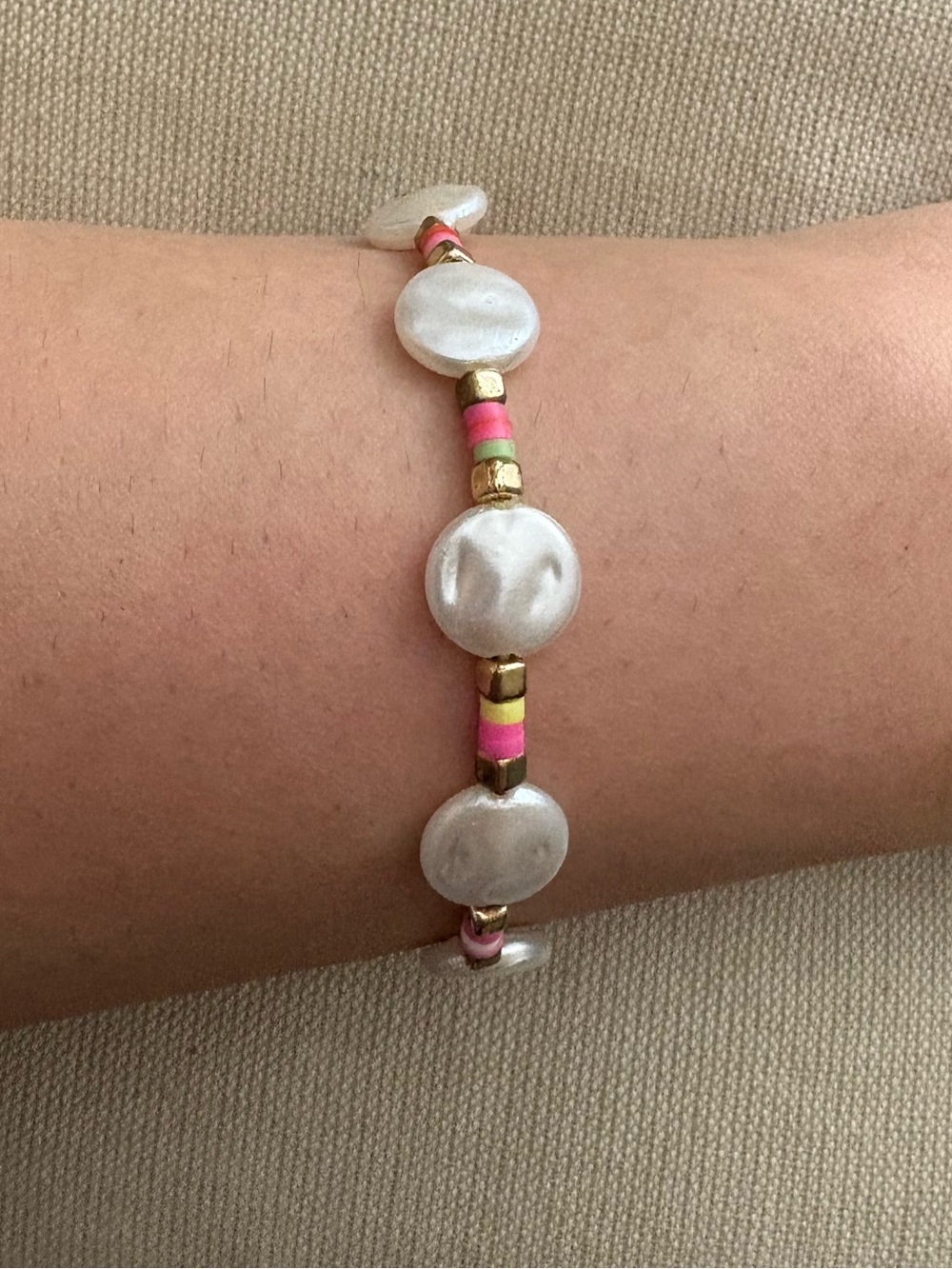 Pink and Gold Pearl Disc Bracelet - Women Jewelry